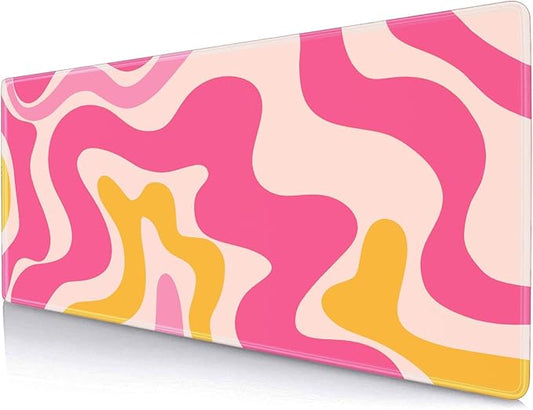 Pink Abstract Wave Desk Pads, Swirl Pattern Boho Large Gaming Mouse Pad, Extra Large Mousepad, Aesthetic Desktop Mat for Laptop Work Home Decor, Non-Slip Rubber Computer Pad, 31.5 X 11.8 in