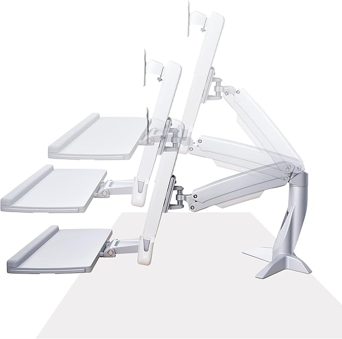 StarTech.com Sit-Stand Monitor Arm with Keyboard Tray - Adjustable Desk Mount Sit-Stand Workstation Arm for Single 27" VESA Display - Ergonomic Articulating Standing Desk Converter, TAA