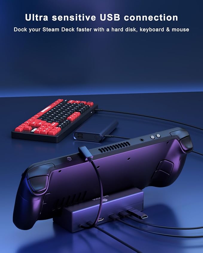 Steam Deck Dock, 6-in-1 Docking Station for Steam Deck (OLED)/ROG Ally, USB C Hub with HDMI 4K@60Hz, 1000Mbps Gigabit Ethernet, 3 USB-A 3.0 Port, 100W Fast Charging (Not for Rog Ally X)