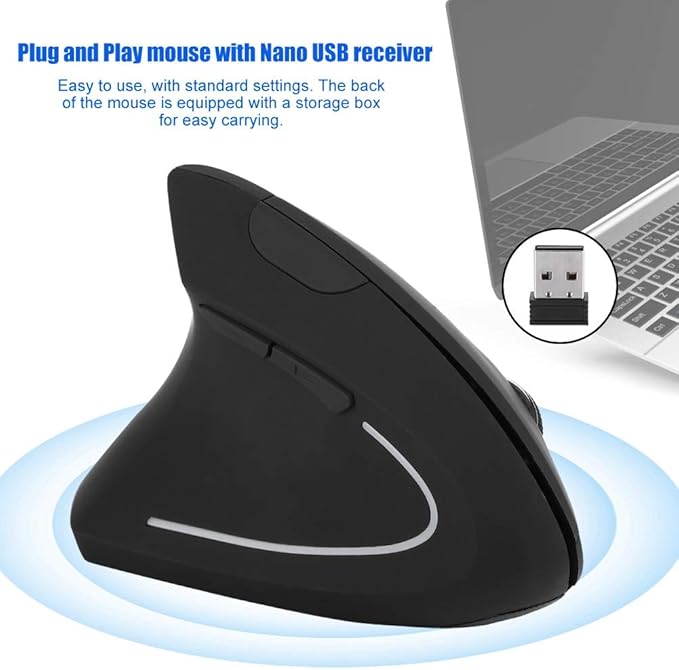 Mugast 2.4GHz Mouse,Ergonomic Left Handed Vertical Mouse,6 Keys Optical Mouse with Nano USB Receiver,800/1200/1600 Adjustable DPIs,for Laptop PC Computer/for/for Linux