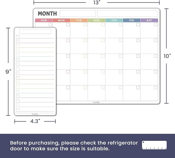Magnetic Dry Erase Calendar for Fridge, Refrigerator Calendar Whiteboard Set - Monthly Planner with 2 List Boards, 4 Markers + Eraser, Colorful
