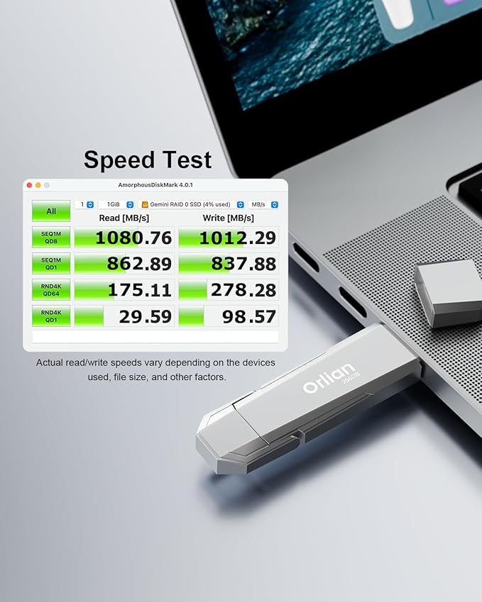 256G External Portable SSD USB Solid State Drive, Up to 1000MB/s 3.2 Gen 2 Solid State, Type C + USB A Dual Drive for Phone/Android Laptops/Windows/Mac, Silver