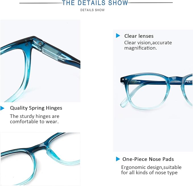 Henotin 3-Pack Blue Light Blocking Reading Glasses,Spring Hinge Computer Readers for Men Women,Anti UV Ray Filter Eyeglasses (Mixed Color-1, 2.25, Diopters)