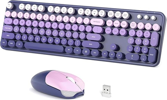 Wireless Keyboard and Mouse Combo, 104 Keys Full-Size Typewriter Keyboards, 2.4 GHz USB Receiver Plug and Play for Windows 7 8 10 11, PC, Laptop, Desktop (Purple)