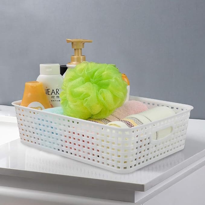 Plastic A4 Office Storage Baskets, Desk Tray Organizer, White, 5 Packs