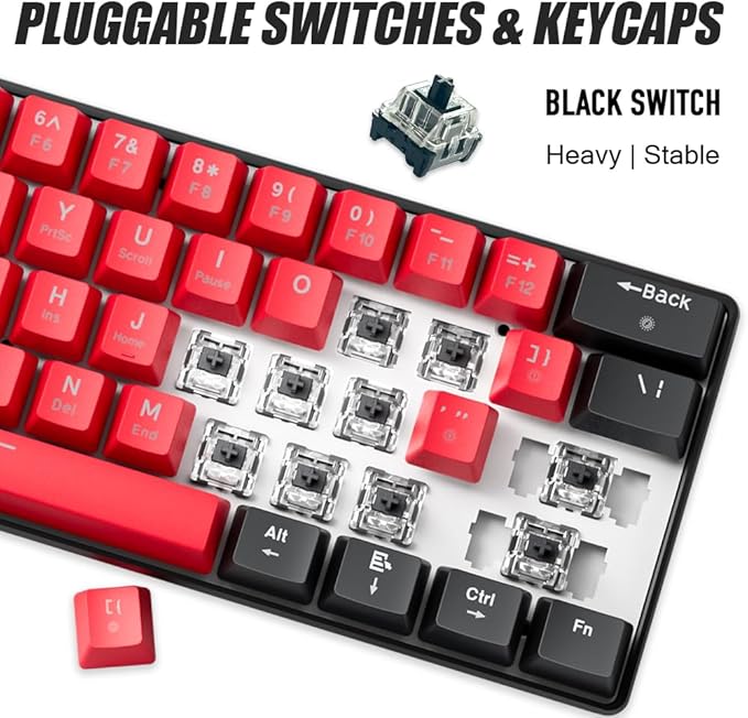 abucow 60% Mechanical Gaming Keyboard Balck Switch Wired Compact Keyboard Anti-Ghosting No-Conflict 61 Swappable keycaps Ergonomic Design for Windows/Mac