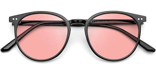 Indoor Fluorescent-41 Pink Round Tinted Blue Light Blocking Glasses for Migraine, Light Sensitivity, Photophobia & LED Gaming Computer Screen Glare RF6213