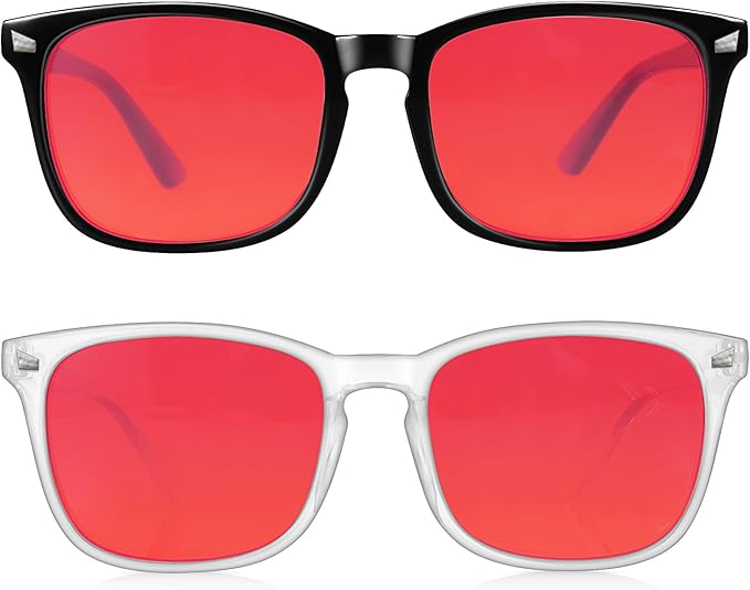 2 Packs Professional Sleep Glasses with 99.9% Blue Light Blocking Dual AR Coatings Red Lens, Computer Gaming Glasses for Men Women, Anti Fatigue & Eye Strain