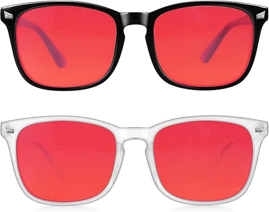 2 Packs Professional Sleep Glasses with 99.9% Blue Light Blocking Dual AR Coatings Red Lens, Computer Gaming Glasses for Men Women, Anti Fatigue & Eye Strain