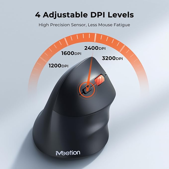 MEETION Ergonomic Mouse, Wireless Bluetooth Vertical Mouse with 3 Multi-Device for Bluetooth(5.3 * 2) & USB-A to USB-C Adapter, 4 DPI 1200-3200 Ergo Mice for Mac/Windows/Laptop/Computer(Large Hands)