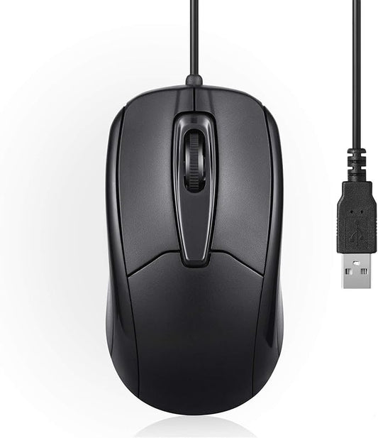 Perixx PERIMICE-209 3 Button USB Wired Mouse - Optical - 1000 DPI - 5.9 Ft Cable - Black