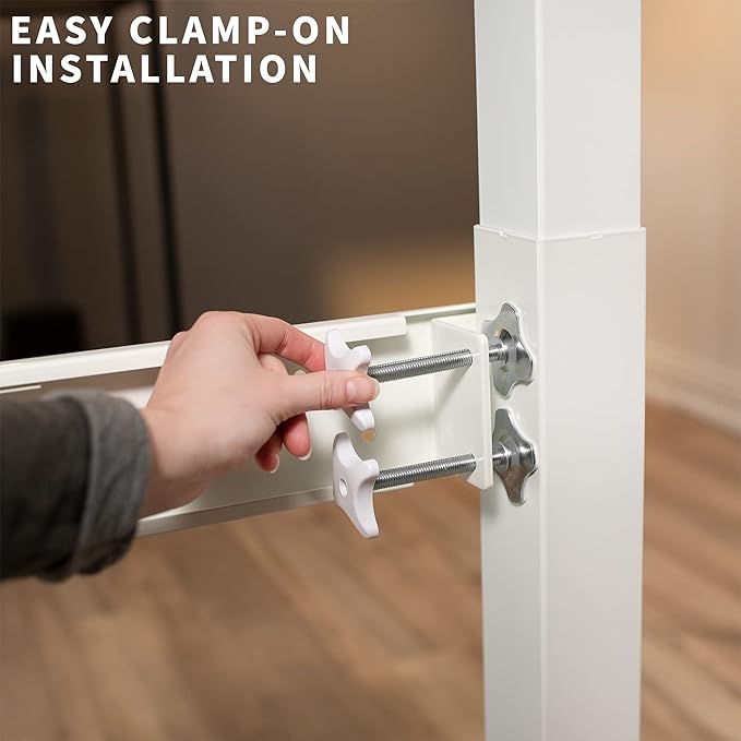 VIVO White Universal Steel Clamp-on Desk Stabilizer Bar for Sturdy Reinforced Workstation, 36 to 61.6 inch Bracket Support System for Sit to Stand Desk Frames, Expandable Width Adjustment, DESK-STB01W