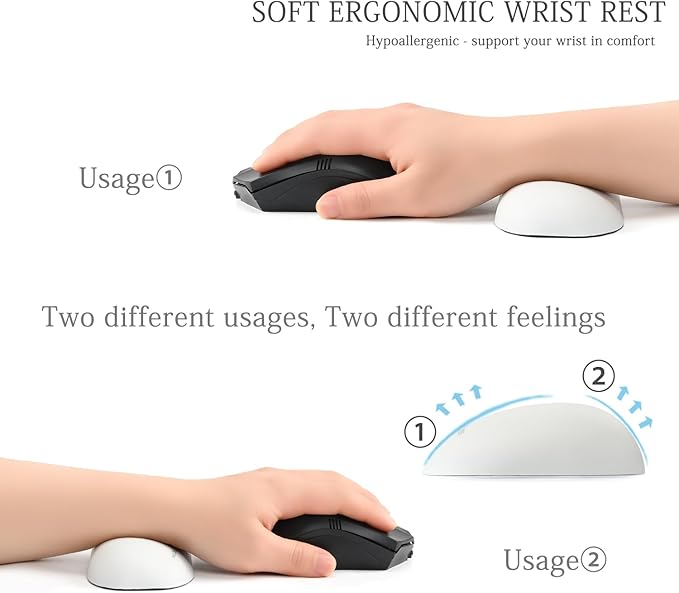 UnivoColors Design-Wave Set of Wrist Rest,Artificial Sheepskin+Memory Foam+Ergonomic+Anti-Slip Gel, Resilience Support During Work and Gaming,Keyboard Accessory,White