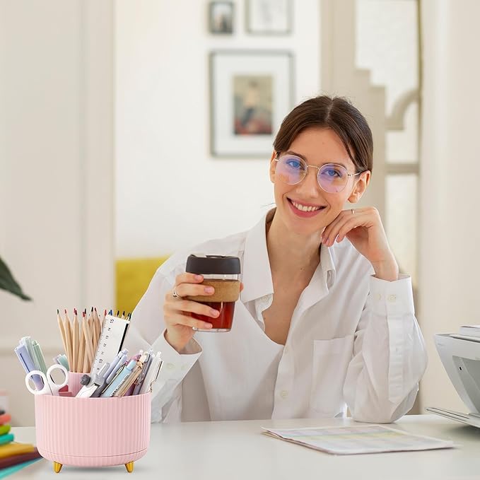 SKYDUE 360 Rotating Multipurpose Organizer - Cute Rotating Pen Holder with 5 Slots for Art Supplies, Office, School, Home