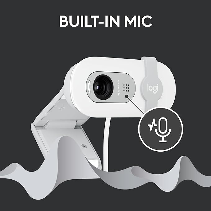 Logitech Brio 100 Full HD 1080p Webcam for Meetings, Streaming, Desktop, Laptop, PC - Built-in Mic, Shutter, Works with Zoom, Microsoft Teams, Nintendo Switch 2’s new GameChat Mode-Off -White