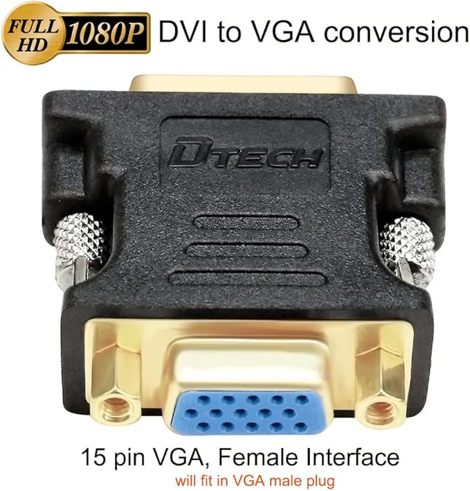 DTech DVI Male to VGA Female Adapter High Speed DVI-I24+5 Port Converter for HDTV, Plasma, DVD and Projector