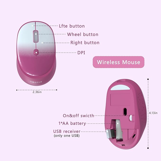 UBOTIE Colorful Computer Wireless Keyboards Mouse Combos, Typewriter Flexible Keys Office Full-Sized Keyboard, 2.4GHz Dropout-Free Connection and Optical Mouse (Rosy Gradient)