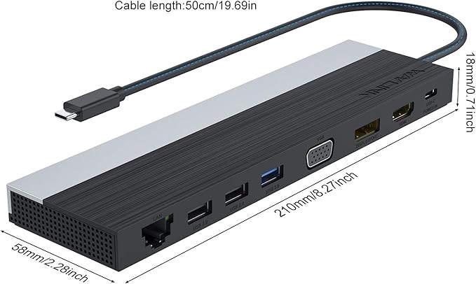 WAVLINK 12-in-1 USB C Docking Station, Triple Display Type C Hub Multiport Adapter with HDMI, DisplayPort, VGA, Ethernet, USB-C 100W PD3.0 Charging, USB3.0, USB2.0, SD/TF Card Reader, Audio