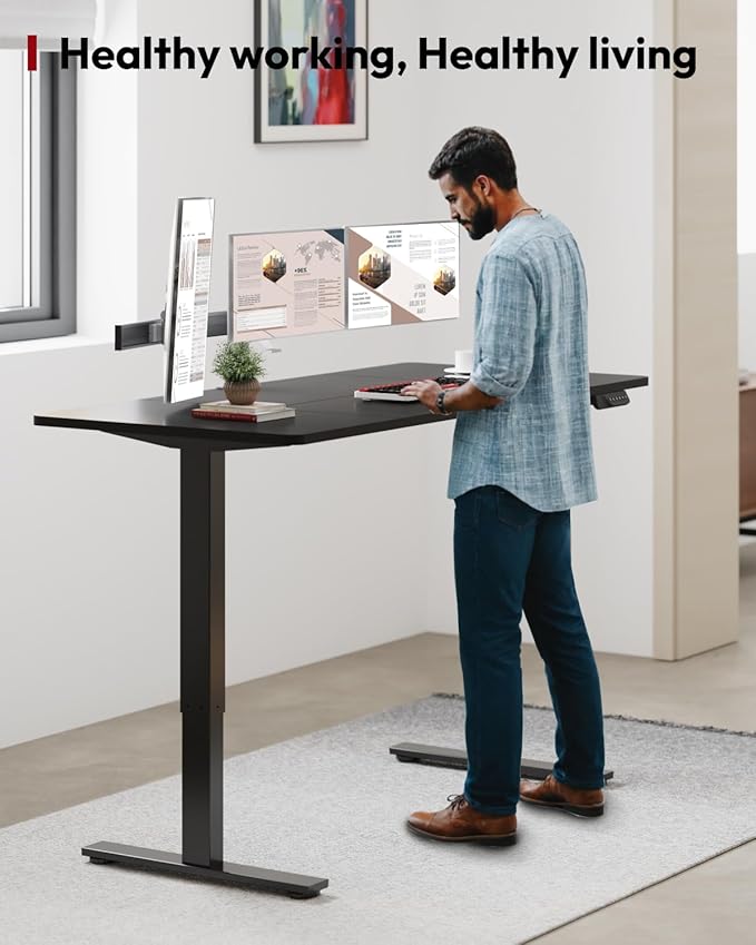SANODESK Dual Motor Electric Standing Desk 63 x 28 Inches, Height Adjustable Sit Stand Desk with Large Splice Board for Home Office, Computer Workstation, Study & Gaming, Black Frame/Black Top