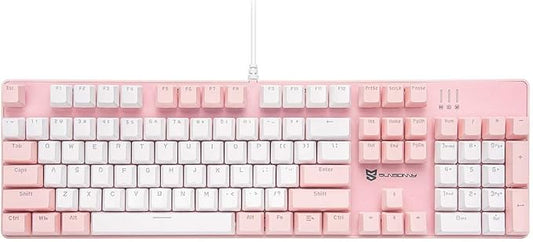 104 Keys Full Size Mechanical Keyboard | Brown Switch, Pink & White Color 104 Keys US Layout Led Backlit Hot Swappable Wired Mechanical Light Up Pink Keyboard | Wired Gaming Computer Keyboards