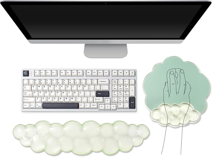 Clear Wrist Rest for Keyboard and Mouse - Ergonomic Cloud Mouse Pad with Gel Wrist Support, Non-slie Base Cute Office Accessories for/Desktop/Latop/Home/Gaming