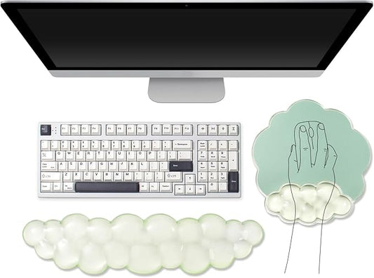 Clear Wrist Rest for Keyboard and Mouse - Ergonomic Cloud Mouse Pad with Gel Wrist Support, Non-slie Base Cute Office Accessories for/Desktop/Latop/Home/Gaming