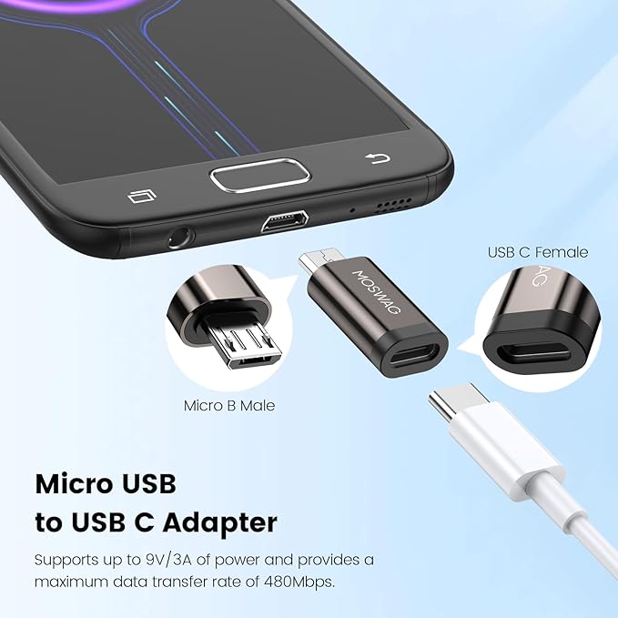MOSWAG Micro to USB C Adapter (2 Pack) Micro to USB C Female Adapter, Type C to Mciro Converter for Samsung Galaxy S7 Edge, S6, Nexus 5, Nexus 6