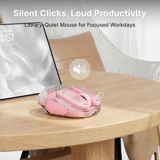 EWEADN Q9 Wireless Clear Mouse Dual Mode Bluetooth & 2.4G USB Computer Mouse with RGB Lighting, Silent Clicks, Multi-Device Compatibility for Laptop, PC, MacBook, iPad Cute Mouse-Pink