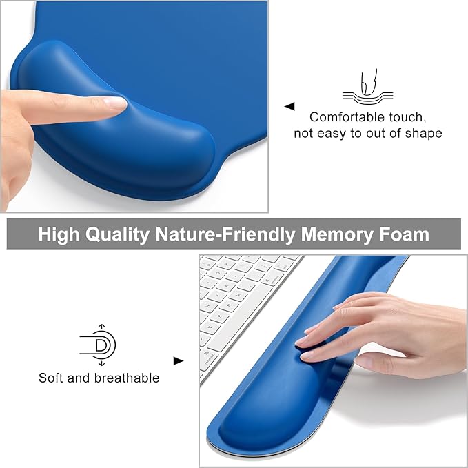 Dapesuom Large Gaming Mouse Pad, Mouse Pads with Wrist Rest Wrist Support, 4in1 XXL Desk Mat Desk Pad + Ergonomic Mousepad + Memory Foam Keyboard Mat Wrist Rest + Coaster Set for Computer, Dark Blue