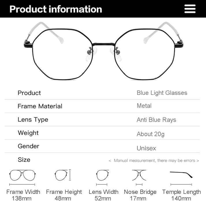 Gleyemor Blue Light Glasses for Women Men Vintage Octagonal Metal Gold Frame Computer Glasses
