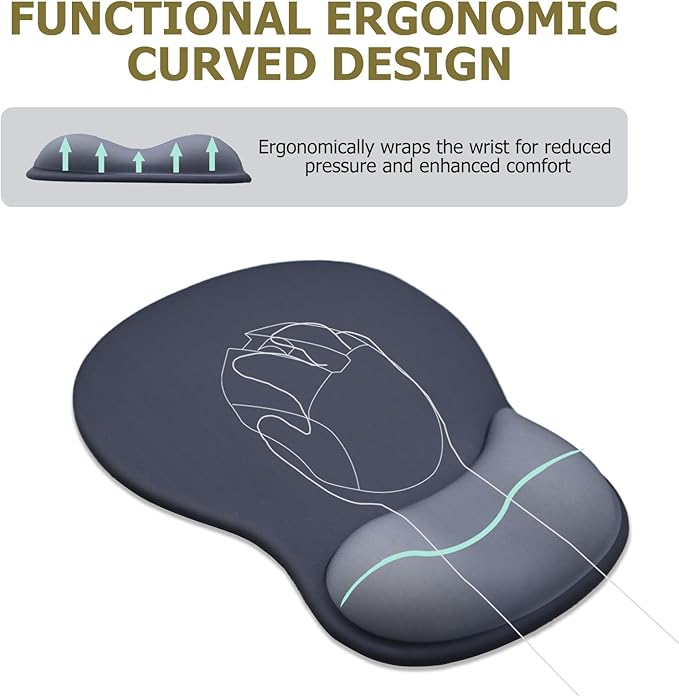 Gel Mouse Pad with Wrist Rest, Ergonomic Office Keyboard Wrist Rest and Mousepad with Wrist Support, Computer Mouse Pad with Non-Slip PU Base and Desk Accessories Mat for Home & Gaming, Onyx Black