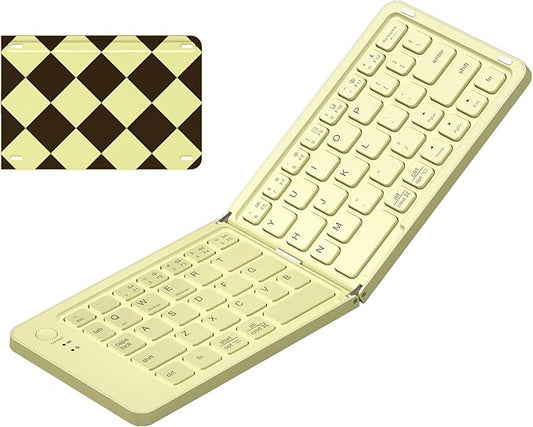 Foldable Mini Bluetooth Keyboard, Portable Compact Wireless Rechargeable Keyboard with 67 Slim Quiet Keys, Cute Pocket-Sized Travel Keyboard for iPad iPhone Android Tablet Mac Windows-Brown Coffee