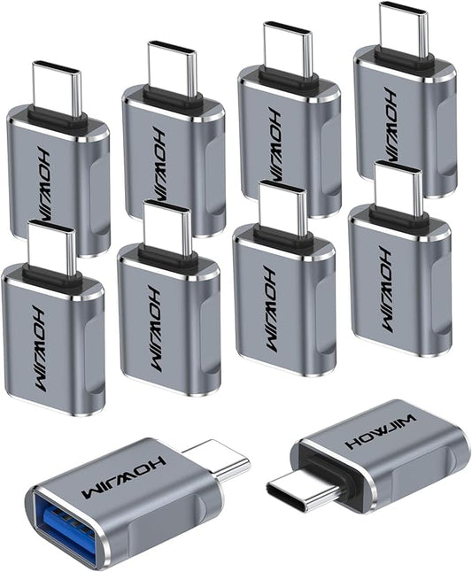 USB C to USB Adapter 10 Pack,USB C Male to USB3.2 Female OTG Adapter,10Gbps Data Transfer Fast Charging for Phone 17/16/15 Pro Max,Pad Pro,M-acBook Pro/Air,D-ell XPS,Note-book,Phone,Laptop,Tablet Gray