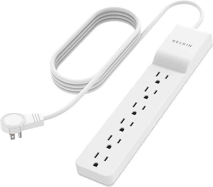 Belkin 6-Outlet SlimLine Power Strip Surge Protector, 6ft Cord and Rotating Plug, 700 Joules, White