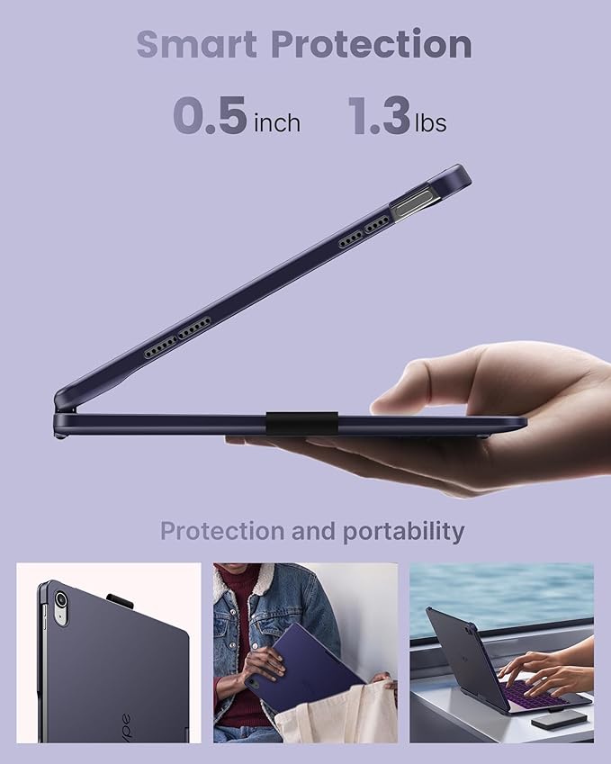 typecase Flexbook Keyboard Case for iPad 11th (A16, 2025) and iPad 10th Gen (10.9", 2022) – No Trackpad, 11-Color Backlight, 360° Rotatable, 7 Use Modes, Thin & Lightweight – Midnight Amethyst
