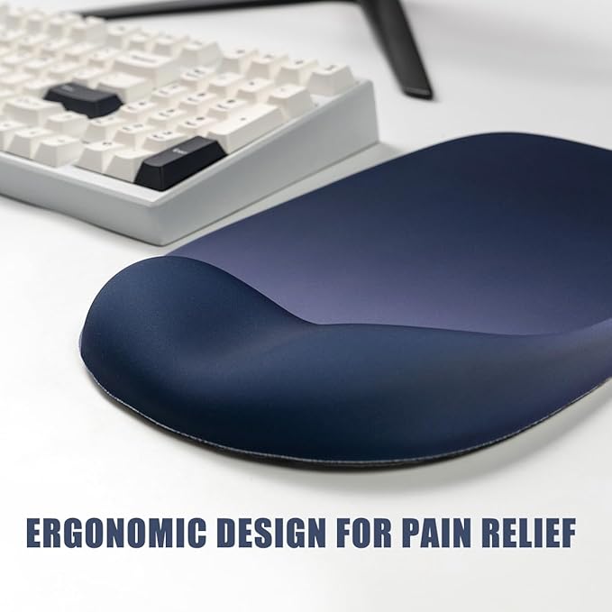 Mouse Pad with Wrist Rest and Coaster, Mouse Wrist Support, Comfort & Support for Typing and Gaming, Reduces Fatigue (2, Blue)