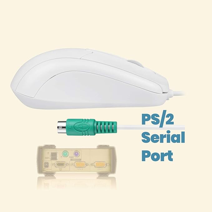 Perixx PERIMICE-209 P, Wired PS2 Optical Mouse with Scroll Wheel and 1000 DPI, White (11832)