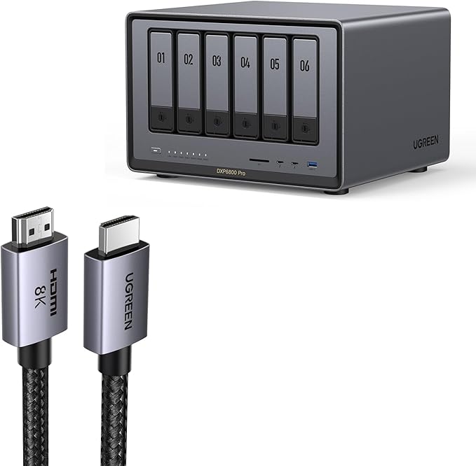 UGREEN NASync DXP6800 Pro 6-Bay Desktop NAS Bundle with 6.6FT 8K HDMI Cable Certified