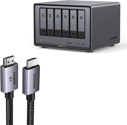 UGREEN NASync DXP6800 Pro 6-Bay Desktop NAS Bundle with 6.6FT 8K HDMI Cable Certified