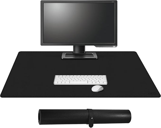 Cacoy 36" x 20" Leather Desk Mat for Home Office, Extra Large PU Leather Desk Pad Blotters, Waterproof Computer Keyboard Mat, Extended Gaming Mouse Pad, Desk Protector for Desktop and PC Laptop, Black