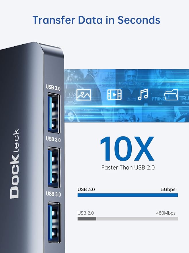 Dockteck USB-C Hub Adapter - 5 in 1 with HDMI 4K 60Hz, 3 USB 3.0 and 100W PD for MacBook Air/Pro M1/M2, iPad Pro/Air, Steam Deck, Surface Pro 8