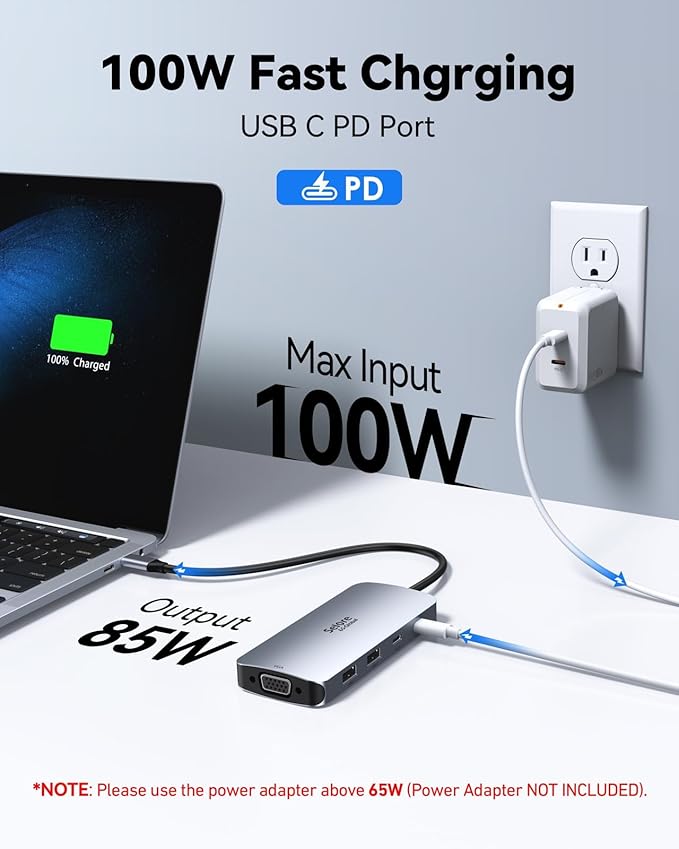 USB C Docking Station Dual DisplayPort Monitor, USB C Hub DisplayPort with 2 DP, HDMI, VGA, 100W PD Charging, USB-A/C 2.0 Ports - Multi Monitor Adapter for Dell, HP, Lenovo and More