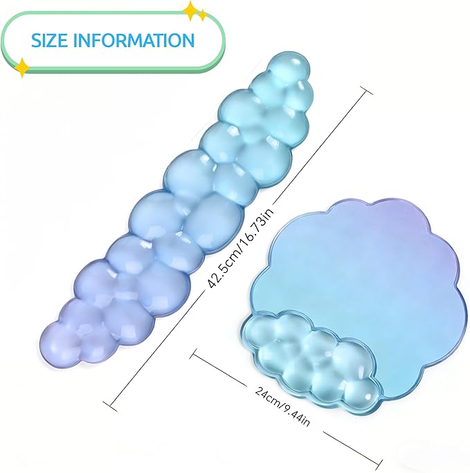 Keyboard Wrist Rest with Gel Cloud Mouse Pad - Ergonomic Cloud Mouse Pad with Non-Slip Base, Cute Desk Accessories for Office/Home/Desktop/Latop