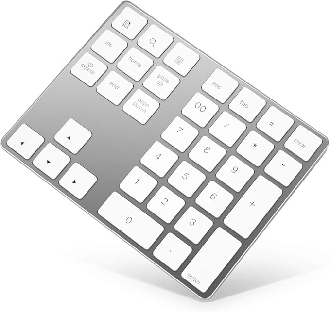 HoRiMe Bluetooth Number Pad, Rechargeable Wireless Numeric Keypad Slim 34-Keys Aluminum Number Keypad External Data Entry Compatible for Laptop