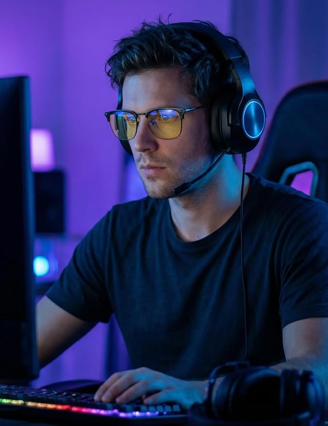 Blue Blocker Glasses for Men Metal Browline Computer Gaming Glasses Filter Blue Ray