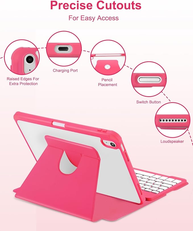 Case with Keyboard Mouse for iPad A16 11th 10th Generation 11/10.9 inch,Rainbow Backlit Detachable Keypad Rotatable Magnetic Cover Pencil Holder for iPad 11 2025 10 Gen 2022 Watermelon Red