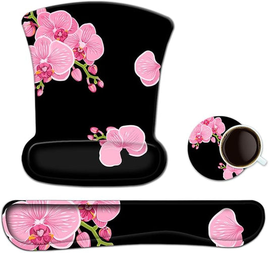 ToLuLu Keyboard Mouse Pad Wrist Rest Gel Ergonomic Mouse Pads for Computer Laptop Office Home, Comfortable Mousepad Keyboard Wrist Support Memory Foam for Easy Typing Pain Relief, Pink Peony Flower