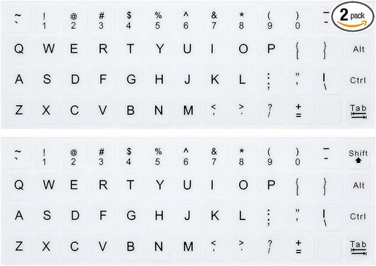 (2PCS Pack) English Keyboard Stickers, Universal Keyboard Replacement Letters English White Background with Black Lettering for Laptops Computer, Matte Keyboard Alphabet Stickers -White
