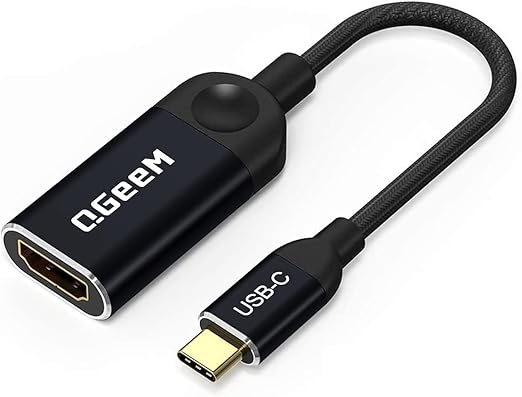 QGeeM USB C to HDMI Adapter 4K Cable, USB Type-C to HDMI Adapter [Thunderbolt 3/4] HDMI for Laptop MacBook Pro/Air, iPhone 15 16 17 Pro max, Dell XPS, Pixelbook, iMac,Thinkpad,Surface,IPad Pro. -Black