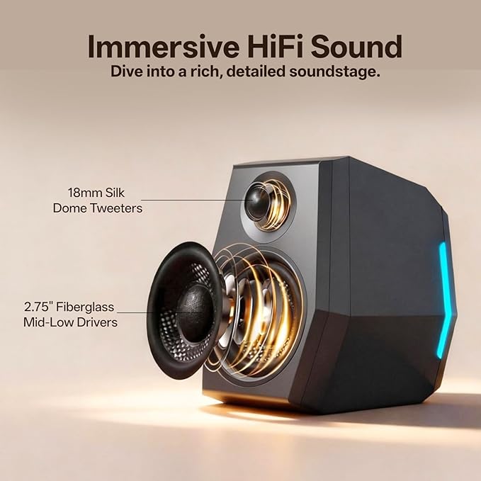 Sanyun SW209 36W Immersive Gaming Speakers with DSP 3 Sound Modes, 24bit USB DAC & Bluetooth 5.2, 2.0 RGB PC Multimedia Speakers for Desktop Monitor Laptop (Game/Movie/Music, Black)